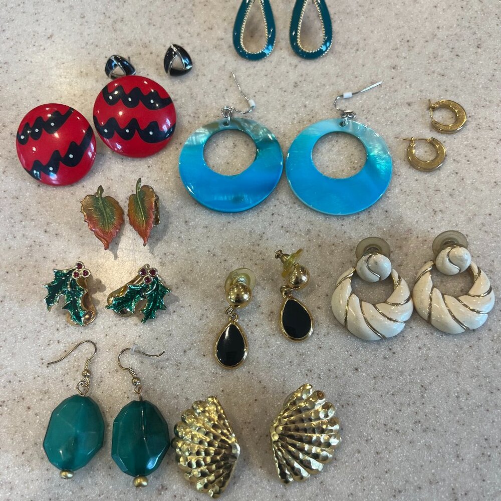 11 Pairs of Vintage Enamel Earrings including Napier